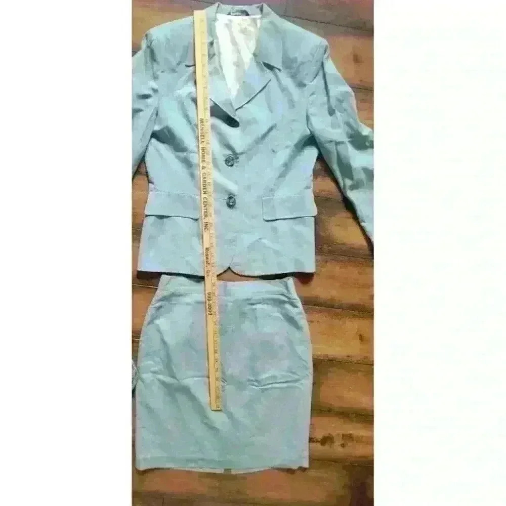 Bocchese Women's Suit Made In Italy 39 Green Silk Blend Blazer Skirt Vintage - Picture 10 of 16